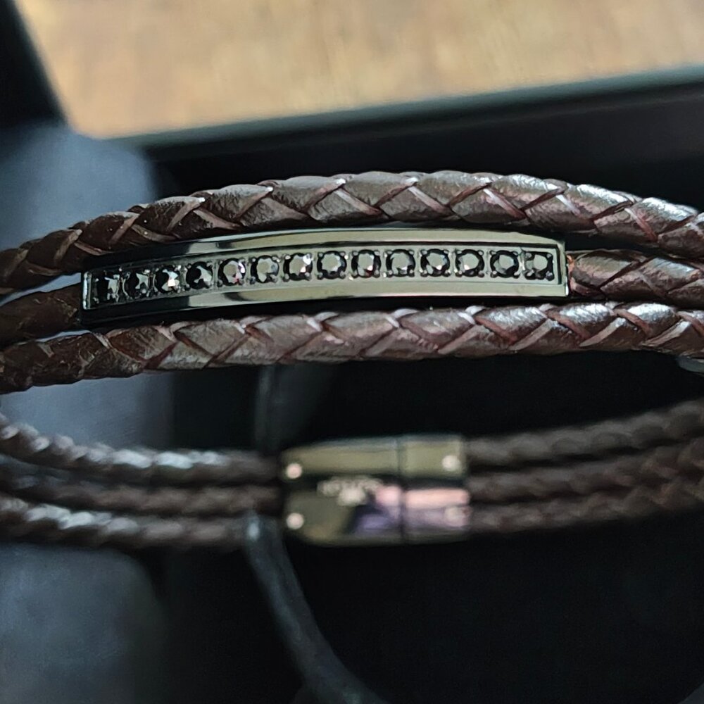 SUTTON Men's CZ Braided Leather Bracelet - Picture 3 of 3